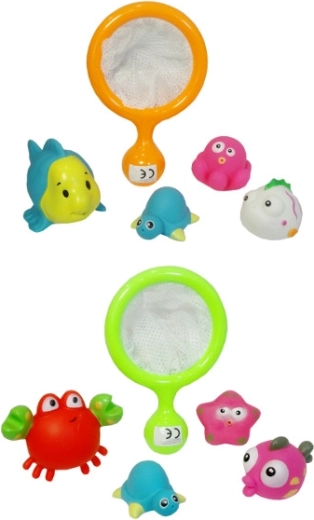 Piepende badspeeltjes voor kleine kinderen met schepnet