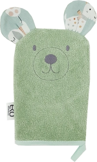 EKO katoenen washandje met oortjes Bear olijfgroen 20 × 15 cm