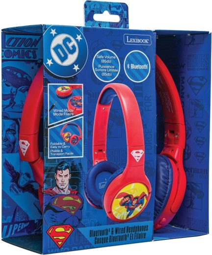 Kinder Bluetooth koptelefoon 2-in-1 met volumebegrenzing SUPERMAN – opvouwbaar, bedraad en draadloos