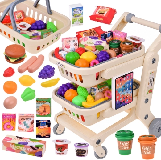 Kinderwinkelwagen 2-in-1 met etenswaren en interactieve tablet
