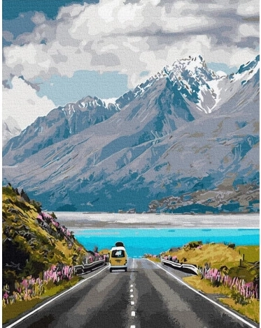 Schilderen op Nummer Reis in de Bergen 40x50 Canvas + Verf + Penselen