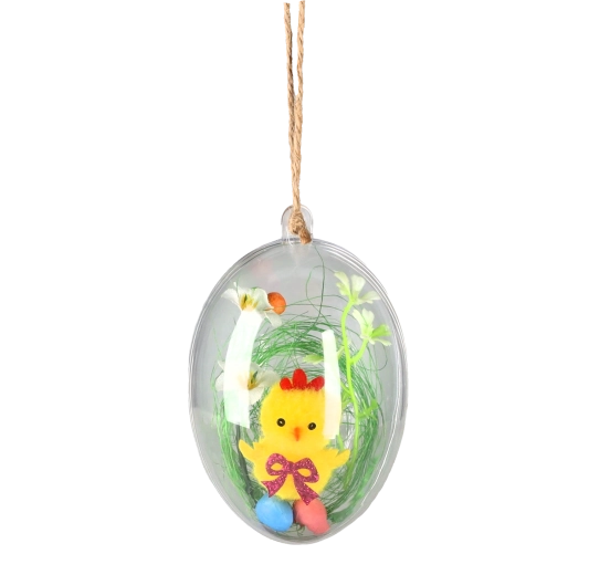 Paas hangornament kuikentje in transparante bol, set van 12 stuks