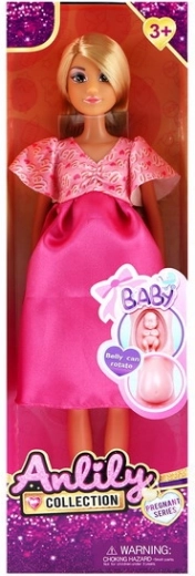 Zwangere pop in roze jurk 30 cm