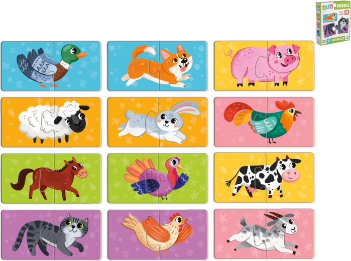 Kinderpuzzel met dieren in doosje (24 stukjes, 12 afbeeldingen) vanaf 18 maanden