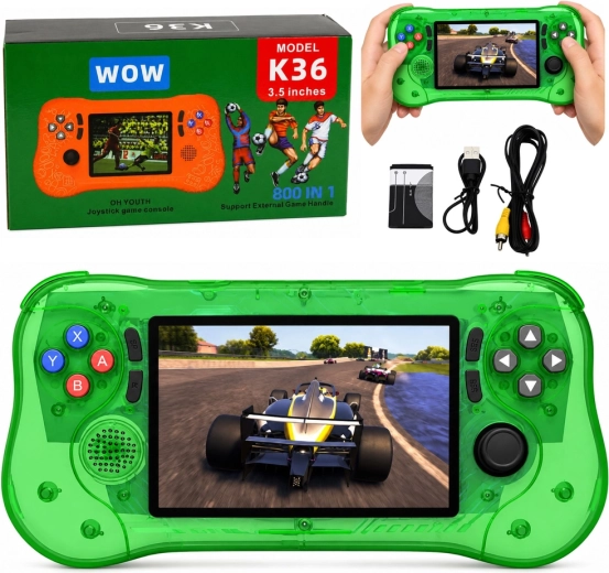 Draagbare retro gameconsole K36 met 800 ingebouwde games, groen transparant