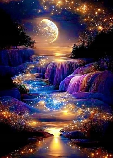 Diamond painting Maan – gouden landschap 30 × 40 cm