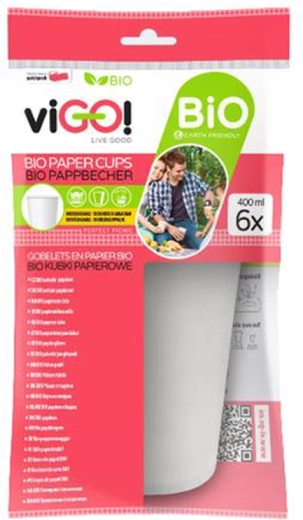 Bio papieren bekertjes 400 ml VIGO, 6 stuks