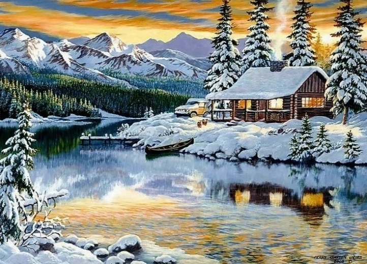 Norimpex Schilderen op nummer Besneeuwd huisje bij het meer 40 × 50 cm