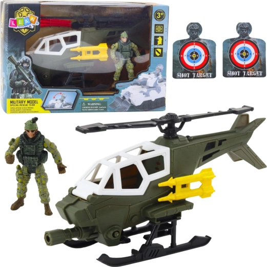 Militaire helikopter met soldatenfiguur