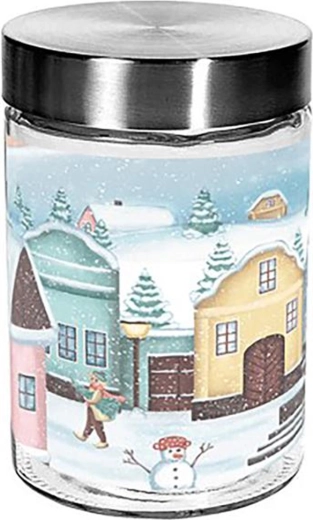 Glazen voorraadpot TORO 1100 ml met dorpsmotief