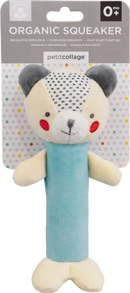 Petit Collage piepsende rammelaar beertje van biologische katoen