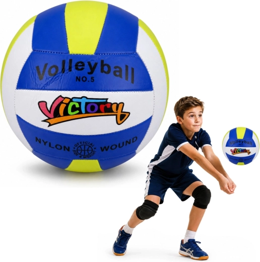 Trainingsvolleybal blauw-wit-geel, maat 5 (22 cm)