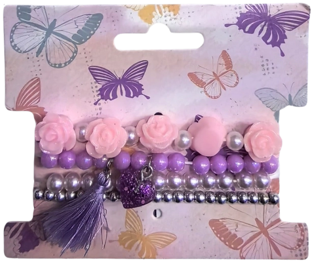 Pink set kralenarmbanden met bloemen, 4 stuks
