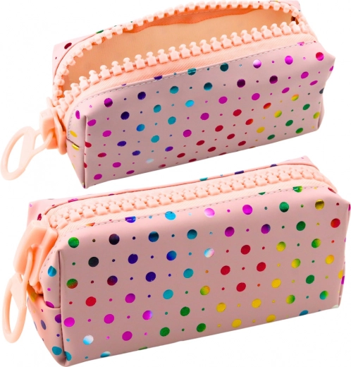 Schooletui Grote roze stippen met grote rits