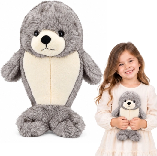 Pluchen knuffelzeehond grijs-wit 30 cm