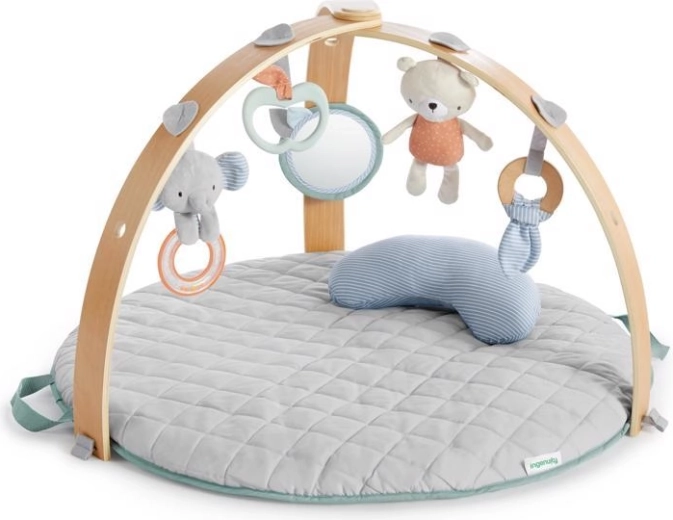 Dubbelzijdige speelmat met houten babygym Loamy van INGENUITY