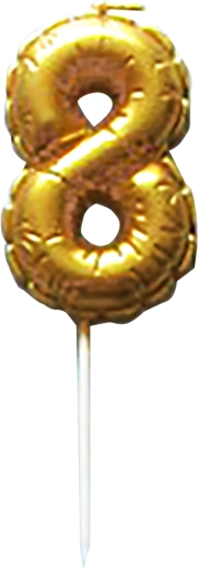 Taartkaars cijfer 8 goud met prikker 6 cm TORO