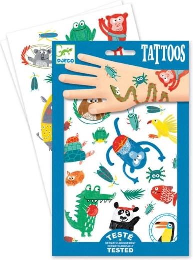 Tijdelijke tattoos met junglediertjes – DJECO