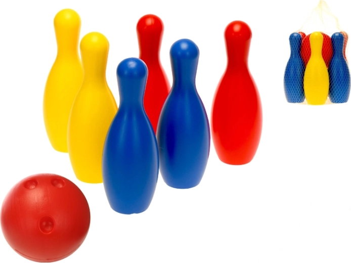 Kunststof kegels voor kinderen 19 cm met 6 kegels en bal in net