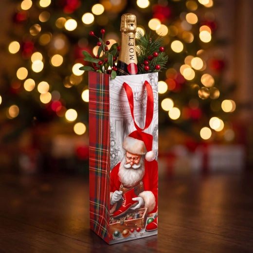 Kerstcadeautas voor een fles met fluweeleffect, assortiment - 1 stuk