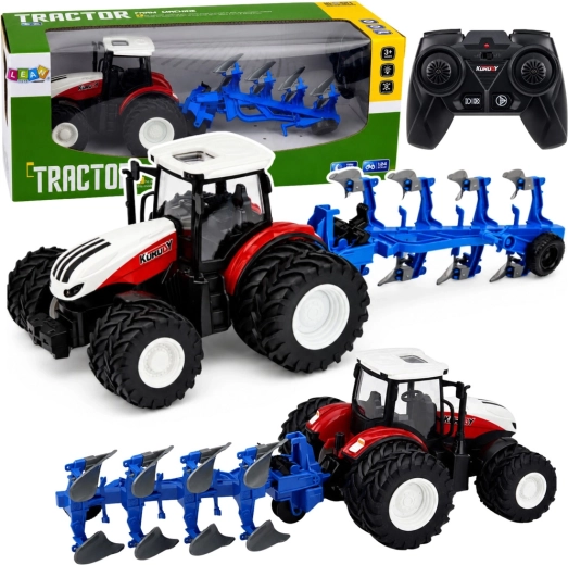 RC boerentrekker met meerschaarploeg 1:24 (2,4 GHz) rood