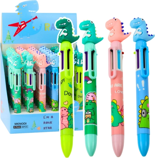 Kinder multicolor pen met dinosaurussenfiguurtje