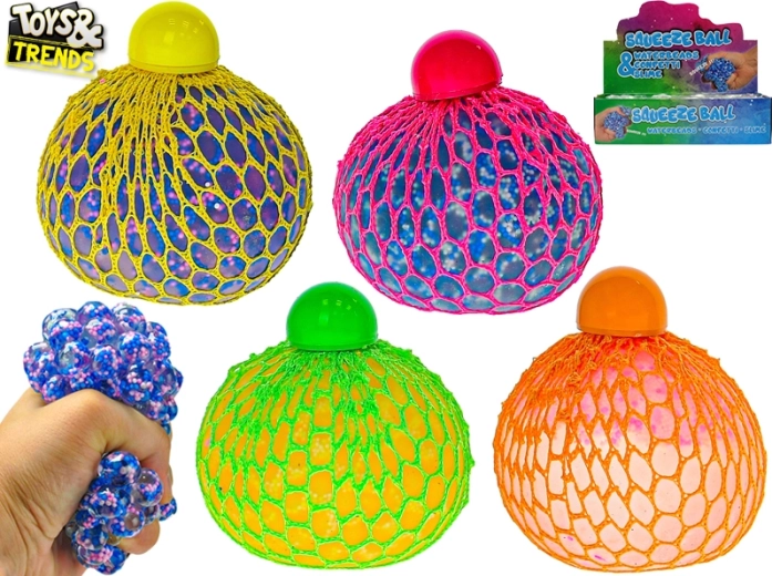 Rekbare net anti-stressbal met balletjes 7 cm