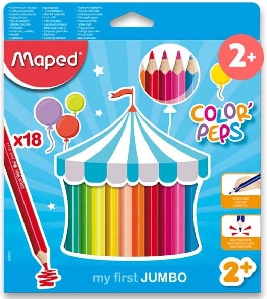 Driehoekige Jumbo Kleurpotloden Color'Peps van Maped, 18 stuks