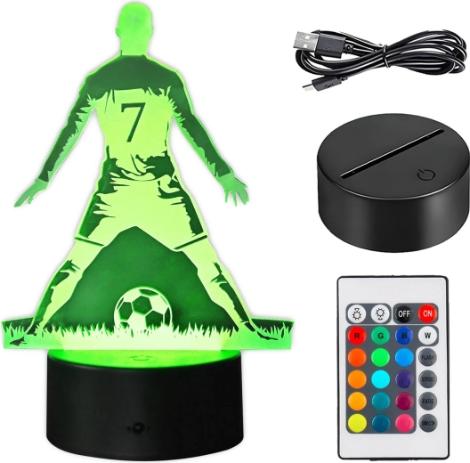 LED-nachtlampje voetballer 3D met afstandsbediening - 1 stuk