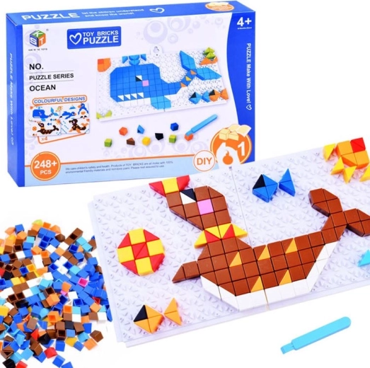 kleurrijke mozaïekpuzzel 4-in-1 oceaan – creatieve pixelafbeeldingen