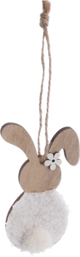 Decoratie konijn van hout en pluche bruin-wit 11 cm