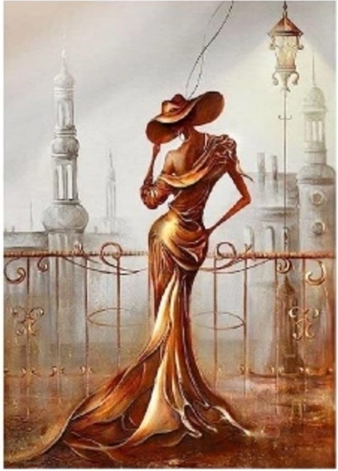 Diamantschilderen – vrouw op het balkon 30 × 40 cm