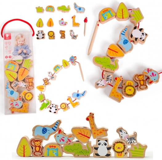 Houten rijgkralen Zoo Classic World, 13 stuks