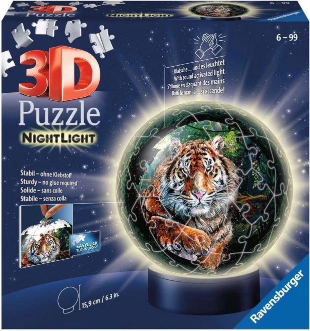 Ravensburger 3D Lichtgevende Puzzleball Tijger 72 Stukjes