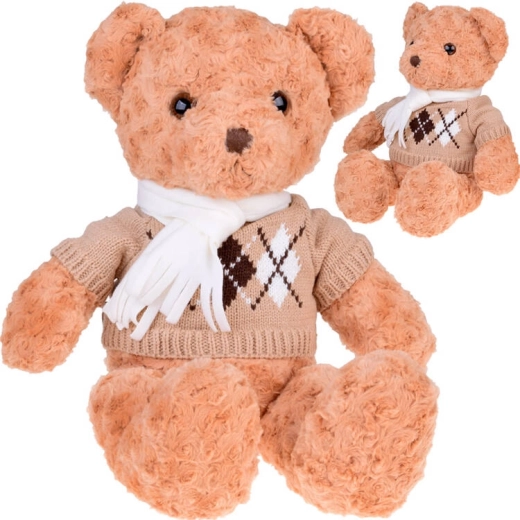 Zachte pluchen teddybeer met trui en sjaal, 60 cm