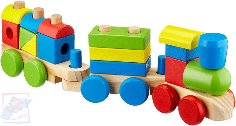 WOODY Houten rijgtrein met vormen - 18 stuks