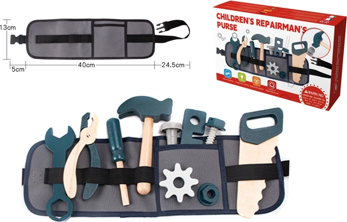 Houten gereedschapsset met verstelbare riem voor kinderen