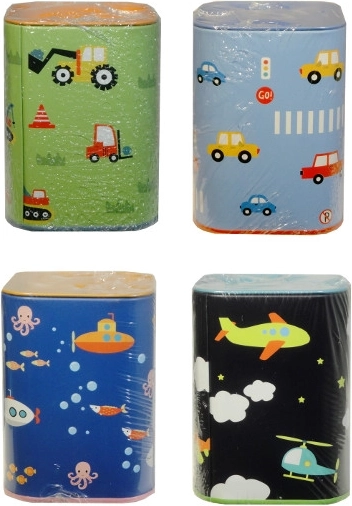 gekleurde spaarpot in de vorm van een voertuig voor kinderen