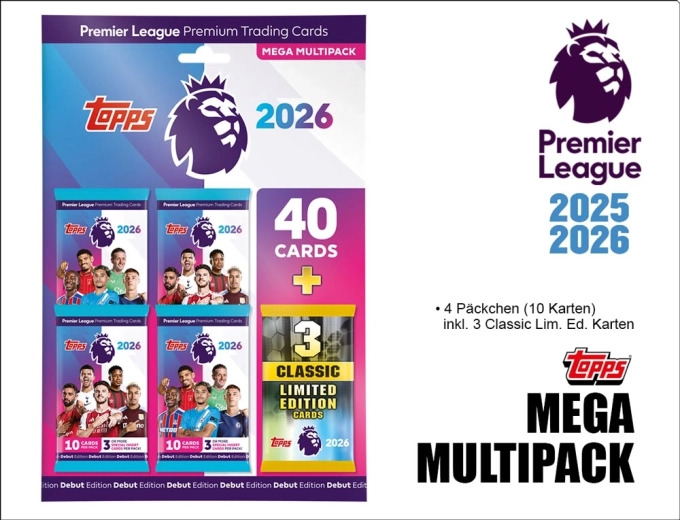 Topps Premier League verzamelkaarten 2025/2026 mega multipack