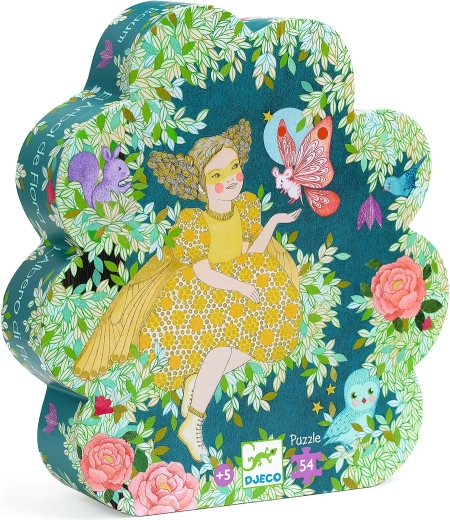 Djeco puzzel in bloemvormige doos De boom van fee Flora – 54 stukjes