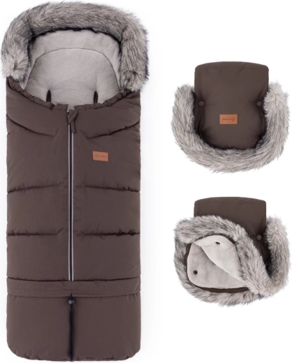 PETITE&MARS set wintervoetenzak Arctic 4v1 + kinderwagenhandschoenen Furry rich brown