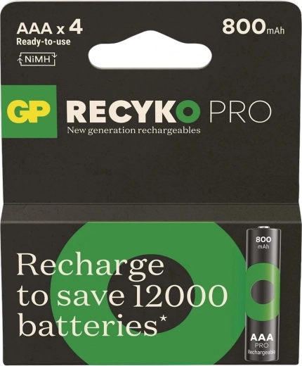Oplaadbare AAA-batterijen Ni-MH 800mAh GP ReCyko Pro, 4 stuks