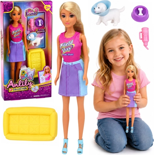 Anlily-pop met hondje met beschermkraag en accessoires