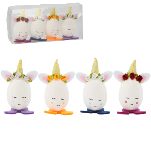 Paasdecoratie eitjes met oortjes en muts, set van 4 stuks CHOMIK