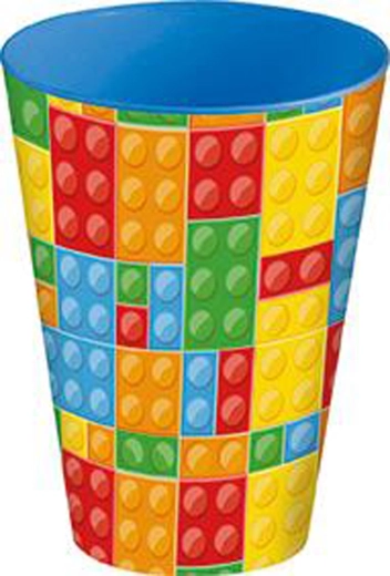Plastic beker 430 ml met blokjesmotief