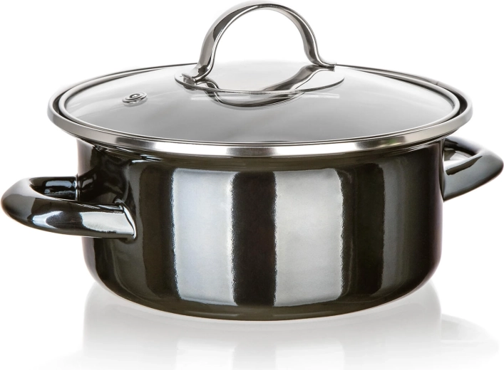 Geglazuurde pan met glazen deksel 18 cm Metallic Black, 1,3 l