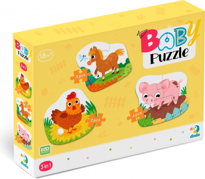 Babypuzzel Boerderijdieren 3-in-1 (2, 3, 4 stukjes) DODO