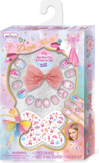 Set glitternagels met stickers en haarspeld – ballerina