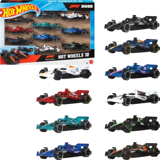 Hot Wheels set van 10 Formule 1 2025-racewagens in schaal 1:64 - 10 stuks