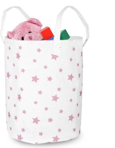 Nukido textielmand voor speelgoed wit met roze sterretjes